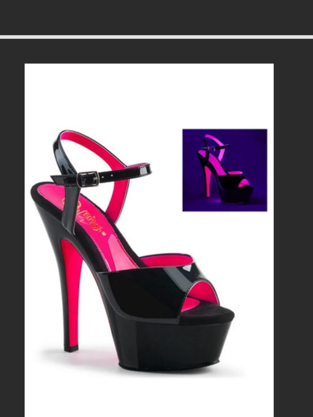 Pleaser Black Patent Platform Heels with Hot Pink Accents